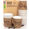 Eurocali 100 Bicchierini in Carta per caffè 65ml LoveBrownCUP Bicchieri Ecologici Biodegradabili Monouso Piccoli Asporto Bevande Calde