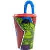 CARTOON Bicchiere con cannuccia Avengers per bambini, plastica riutilizzabile | Semirigida, BPA Free, Capacità 430 ml