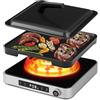 Cooktron Piastra a induzione con piastra per grigliare e copertura protettiva - Piano cottura a induzione da 2000 W a campo singolo + grill elettrico, 10+5 livelli, controllo touch e manopola per