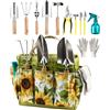 MOSFiATA Set Attrezzi da Giardinaggio 12 Pezzi in Acciaio Inossidabile con Borsa Impermeabile Motivo Girasole, Manico in Legno Antiscivolo, Kit Giardinaggio Completo per Donne e Uomini