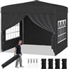 RELAX4LIFE Gazebo Pieghevole da Giardino 290 x 290 cm,Nero | con 4 Pannelli Laterali Rimovibili, Altezza Regolabile e Borsa con Ruote, Tenda Pop-up da Esterno per Feste e Campeggio