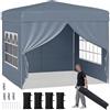 RELAX4LIFE Gazebo Pieghevole da Giardino 290 x 290 cm,Grigio | con 4 Pannelli Laterali Rimovibili, Altezza Regolabile e Borsa con Ruote, Tenda Pop-up da Esterno per Feste e Campeggio