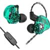 Yinyoo CCZ Melody, auricolari in-ear con cavo, per gaming, 1DD, 1BA, ibridi, iem, bassi Hi-Fi, con pinne, cavo OFC 4N per batteria, studio, editing, PC, gaming (verde, con microfono), YLX6681