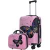 SUREVOY Set di valigie Papillon da 2 pezzi - struttura rigida, 20" + 14", ruote silenziose a 360°, maniglia telescopica,Lucchetto a combinazione，bianco lucido (Farfalla rosa（14+20）)