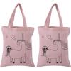 Rayher 53984258 Borsa in Cotone, motivo prestampato Unicorno, colore Rosa, piccola dimensione 20 x 25 cm da colorare e personalizzare (Confezione da 2)