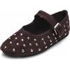 MISSCAI Ballerine Donna Mary Jane con Borchie Fibbia Tacco 0,9 cm | Scarpe basse con cinturino regolabile, punta rotonda, effetto scamosciato e borchie metalliche