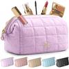 BLOOMORA Make Up Bag - Porta Trucchi da Viaggio con Scomparti Interni | Trousse Donna Trapuntata, Beauty Case da Ampia Apertura, Pochette Trucco per Uso Quotidiano, Utilizzo Versatile - Rosa