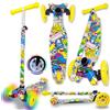 WeLLIFE Monopattino per Bambini e Bambine 3 Ruote LED, Regolabile 3-12 Anni | Manubrio regolabile 65-88 cm, ruote LED 120 mm, sterzo a inclinazione, doppia ruota posteriore e portata 80 kg