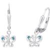 AMOR - Orecchini Bambini - Unisex in Argento 925 - con Zircone - Orecchino Pendente a Farfalla