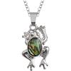 Kiara Jewellery - Collana con ciondolo a forma di rana, intarsiata con conchiglia di abalone verdastro, 45,7 cm, placcata in rodio