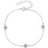 MYSTIC JEWELS - Bracciale occhio turco in argento 925 placcato al rodio, 3 mini amuleti Evil Eye con zirconi, catena regolabile 16 + 3 cm, gioiello di protezione