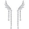 QUKE 925 Sterling Silver Angel's wings Cubic Zirconia Crystal Dangle Ear Cuff Climber Earring for Girls Women