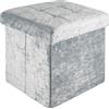 Intirilife Sgabello pieghevole 30x30x30 cm in velluto blu-grigio - Cubo di seduta con coperchio e vano portaoggetti in tessuto con incavi -Cubo di seduta poggiapiedi richiudibile cassetto portaoggetti