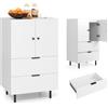 KOMFOTTEU Cassettiera da cucina con 2 cassetti e armadio con ante (bianco) | Armadietto a buffet con gambe in metallo, per soggiorno, sala da pranzo, corridoio, 60 x 42 x 102 cm