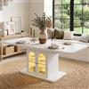 Merax Tavolo da pranzo allungabile, 150-200 x 80 cm, con vano portaoggetti e illuminazione a LED, tavolo da pranzo per 6-8 persone, piano spesso 2,4 cm, effetto marmo, tavolo da cucina scandinavo