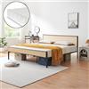 [en.casa] Struttura Letto Matrimoniale con Materasso a Schiuma Fredda 180x200 cm Letto Doppio 2 Piazze in Metallo Nero con Testiera e Pediera in Effetto Rattan Intrecciato