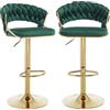 Relbiety Set di 2 Sgabelli da Bar Moderni Velluto,Verde | Sgabelli Cucina Regolabili in altezza,Girevole 360°,con schienale intrecciato,Piedi in metallo dorato