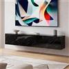 FineBuy Mobile TV Sospeso 160x30x30 cm Nero Effetto Marmo con Ribalte | mobile porta TV fissato a parete per TV fino a 55 pollici, mobile sospeso porta TV, mensola da parete contenitore per decoder