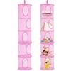 Zyluniy 2 cestini portaoggetti da appendere, 5 ripiani pieghevoli | Scaffale da appendere per animali di peluche, rete portaoggetti da appendere per giocattoli, piccoli vestiti (rosa)