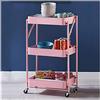 Galfer AGHSH Carrello portaoggetti pieghevole a 3 livelli, mensola da bagno con ruote, scaffale mobile con 2 freni, per bagno, cucina, ufficio, rosa