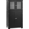 COSTWAY Armadietto del Bagno con 4 Ante, Armadietto con Ante di Vetro, Credenza di Legno con Mensole Regolabili, Organizer Multiuso per Casa Corridoio Salone Ufficio (Nero)
