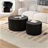 Wxnnx 70 cm Set 2 Tavolini Rotondi da Salotto, Nero | Tamburo Scanalato, Stile Moderno - Tavolino per Soggiorno, Appartamento, Piccoli Spazi - Senza Montaggio