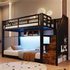 Soweiz Letto a castello, con strisce luminose a LED, tre scomparti, strutture per scale con vano portaoggetti, ringhiera, gradino, senza materasso, in metallo (letto a castello, nero, 90 x 200 cm)