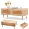 LIFEZEAL Tavolino con vano portaoggetti, 2 cassetti e 1 grande | Tavolo da soggiorno rustico con 4 gambe in legno massello, carico 60 kg, 100 x 50 x 41 cm, naturale