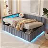 Trdlpyn Divano Letto Imbottito 140x200 con Luce LED e Porta di ricarica USB, Letto Matrimoniale con Contenitore Idraulico, con Struttura del letto con Rete a doghe, Schienale e Testiera, Grigio