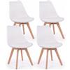 BIENNE Set di Sedie da Pranzo con Gambe in Legno Massello di Faggio e Imbottitura Morbida, design Moderno Ergonomico, Sedia per Cucina, Sala pranzo, Ufficio, Soggiorno (Bianco, 4 Pezzi)