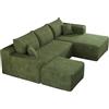 Comfyu Divano angolare modulare a forma di U, Cord, con seduta bassa, verde, 3 posti (verde, destra-241 cm)