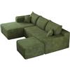 Comfyu Divano angolare modulare a forma di U, divano Corduroy Cloud con seduta bassa, verde, 3 posti