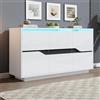 Kayan Credenza lucida con 3 ante con illuminazione a LED (App Control), armadietto multiuso per soggiorno e camera da letto, 140 x 40 x 76 cm, bianco