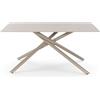 KONTE.DESIGN Tavolo MACINAGGIO, Ceramica Effetto Travertino, 140x80x76 | Piano in ceramica, gambe tubolari incrociate in metallo beige, tavolo fisso, piano effetto travertino, stile contemporaneo