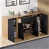 Rosebibi Credenza 140 x 35 x 70 cm in MDF, comò con 4 ante e 2 cassetti, armadietto moderno con ripiani regolabili per soggiorno, nero + colore legno naturale