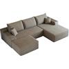 Comfyu Divano angolare modulare a forma di U, Cord, con seduta bassa, 4 posti, colore: cammello, destra, 270 cm