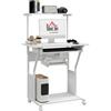 HOMCOM 32 Scrivania per computer home office vassoio tastiera Bianco | Mobile, mensole di stoccaggio, postazione di lavoro su ruote