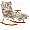 YUJEYHD Sedia a Dondolo Retro, Poltrona Reclinabile con Schienale Regolabile, Imbottitura in Cotone e Lino, Gambe in Legno Massello, Sedia a Sdraio Relax per Soggiorno, Balcone