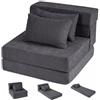 RELAX4LIFE Divano Letto Pieghevole 3 in 1,Grigio,72 x 76 x 58 cm | Convertibile con 2 Cuscini, Fodera Lavabile con Cerniera, Materasso da Pavimento per Soggiorno e Camera da Letto