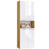 ARREDO DA CASA Armadio Bagno a Colonna 60x174x30 con 2 Ante Battenti e 2 Ribalte con Cesto Portabiancheria - Mobile Lavanderia Moderno con Maniglie Argento, in Diversi Color ABT3 (Bianco lucido/rovere)