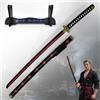 Swords and more Spada One Piece Katana Shuusui In Legno Cosplay Zoro Fodero Supporto 102 cm | Accessorio manga inoffensivo 520g, lama in bambù, stile Santoryu leggero, ideale per eventi anime, stand espositivo incluso