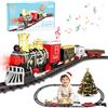 deAO Treno Elettrico Classico Natalizio con Luci e Suoni, 3+ Anni | Set di Treni Giocattolo per Bambini, ABS Plastica, Include Locomotiva e Vagoni, Binario Ovale, per Sotto l'Albero di Natale