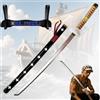 Swords and more One Piece Trafalgar Law Katana Legno Cosplay Spada Con Fodero E Stand 102cm | Accessorio cosplay pirata 500g, ideale per fiere manga, lama in legno sicura, espositore incluso, Shichibukai anime