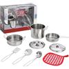 Generico Pentoline Giocattolo In Metallo 8 Pezzi Set Cucina Bambini In Acciaio Inox Con Pentola Padella Tegame 2 Coperchi Presina Mestolo E Mestolo Spaghetti Accessori Cucina Bambina Bambino Tegami Acciaio (A)