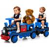 Mondial Toys Trenino Elettrico 12V per Bambini 2 Posti con Ruote in Gomma Eva Vagone Posteriore Extra per Terzo Bambino Treno USB Luci LED 2 Velocità e Dispositivo Antiribaltamento fino a 60 KG Blu