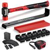 GETLITOOL Kit Posa Pavimenti in Laminato con Martello, Blocco di Battuta, Barra di Trazione, 40 Cunei, 12 Distanziatori Regolabili e Metro a Nastro per Doghe Flottanti - Set Installazione Parquet