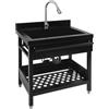 jiongcln Lavello autoportante in acciaio inox con rubinetto estraibile, lavello da cucina mobile con rubinetto freddo e caldo, lavello singolo (76 x 56 x 90 cm), nero