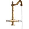 Rackumic Rubinetto miscelatore per lavabo in ottone anticato con doppio volantino, stile europeo, corpo in rame massiccio, girevole a 360 gradi, flusso d'acqua aerato, per arredamento classico del