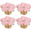 QUARKZMAN 4 Pcs Pomelli A Fiore In Metallo Maniglie A Forma Di Petalo Rosa | Per Cassetti E Ante, Con Cristalli, Per Mobile Pensile Armadio E Porte, Decorativi