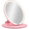HI BEAUTY! Specchio Trucco Rotondo a LED Rosa Richiudibile - Luce Dimmerabile 3 Tonalità Fredda Calda Naturale - Specchio da Tavolo Makeup Ricaricabile USB-C con Base Porta Accessori - 20,5x19,1cm